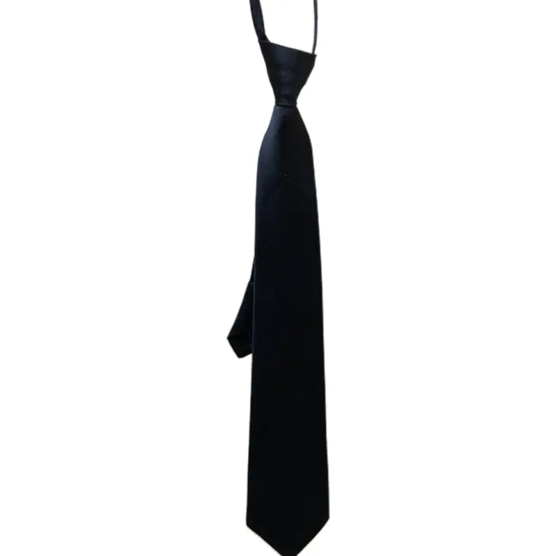 652F Retro Solid Color Silky Narrow Necktie School Uniform Zipper Pre-Tied for Arrow