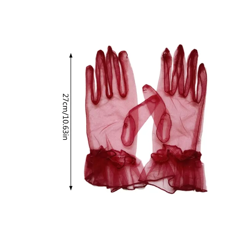 652F Delicate Stretchy Lace Gloves Full Finger Gloves Party Gloves Wrist Length Gloves Short Tulle Gloves for Wedding Party