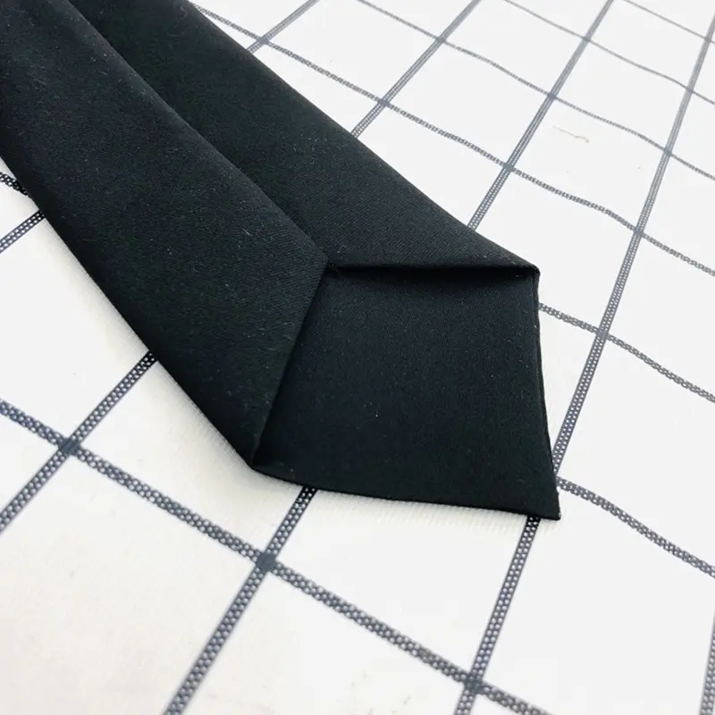 652F Retro Solid Color Silky Narrow Necktie School Uniform Zipper Pre-Tied for Arrow