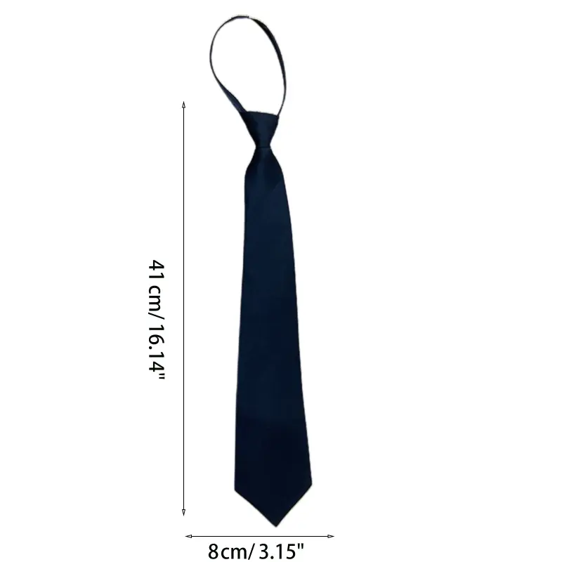 652F Retro Solid Color Silky Narrow Necktie School Uniform Zipper Pre-Tied for Arrow