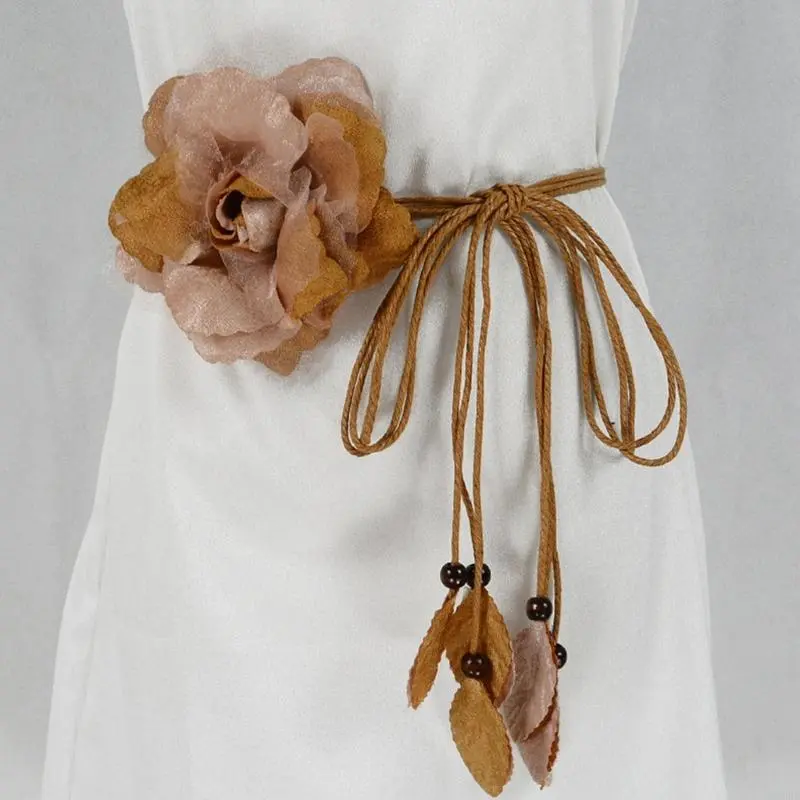 Ladies Bohemian Waist Belt Delicate Flower Decors Braided Belt Summer Dress Women Summer Seaside Waist Belt