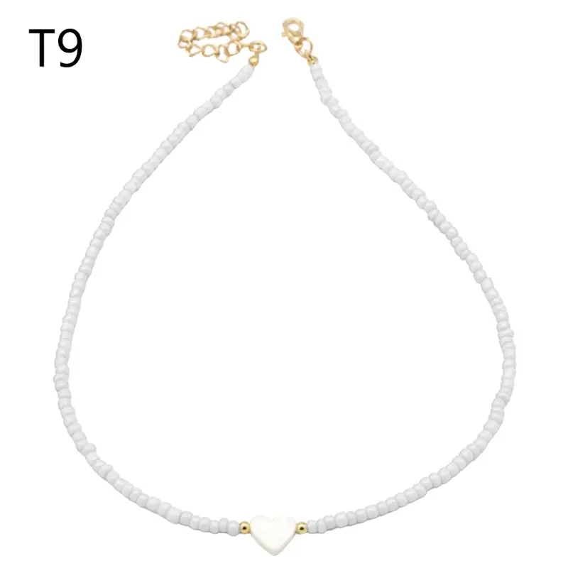 652F Colorful Beaded Necklace for Women Heart-Shell Choker Colorful Jewelry Summer Layered-Boho-Necklace Beach Clavicle Chain