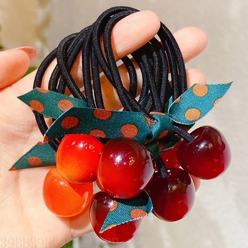 39BB Elasticity Hair Bands with Simulation Steric Cherry Shape Ponytail Hair Scrunchies Hair Ropes for Girls Hair Accessories