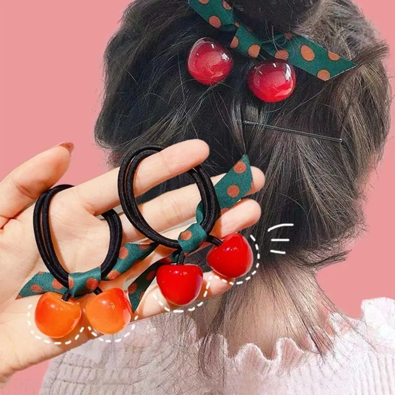 39BB Elasticity Hair Bands with Simulation Steric Cherry Shape Ponytail Hair Scrunchies Hair Ropes for Girls Hair Accessories