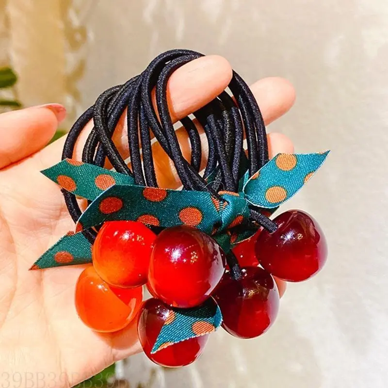 39BB Elasticity Hair Bands with Simulation Steric Cherry Shape Ponytail Hair Scrunchies Hair Ropes for Girls Hair Accessories