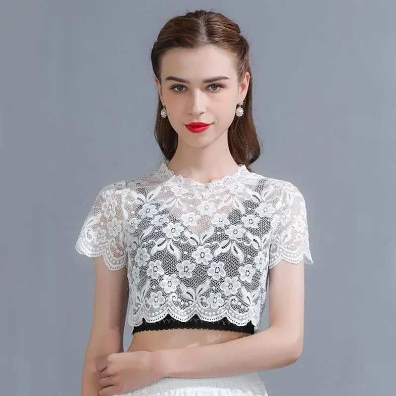 Women Detachable Fake Collar Half Shirt Blouse Sweet Crochet Floral Lace Collars Wedding Dress Neck Cover Summer Elegant