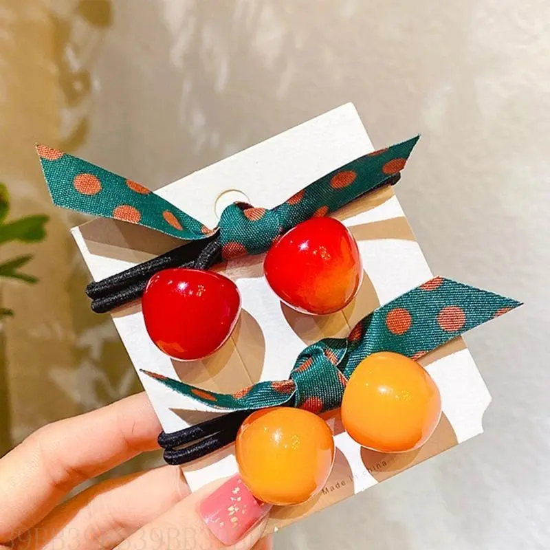 39BB Elasticity Hair Bands with Simulation Steric Cherry Shape Ponytail Hair Scrunchies Hair Ropes for Girls Hair Accessories