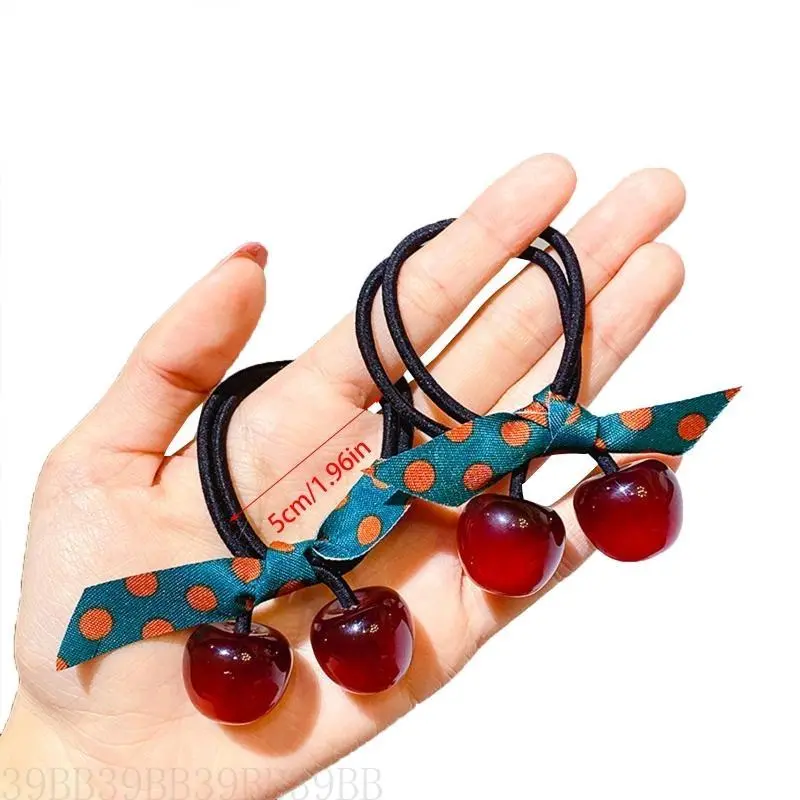 39BB Elasticity Hair Bands with Simulation Steric Cherry Shape Ponytail Hair Scrunchies Hair Ropes for Girls Hair Accessories
