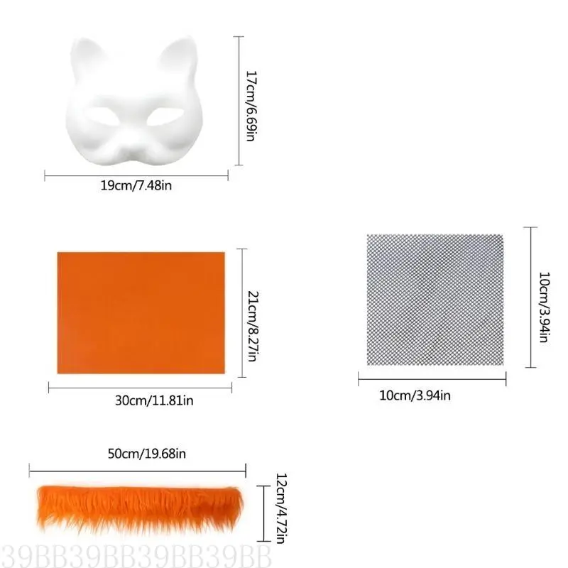 39BB DIY Therians Mask Kit Blank Foxes Cats Mask with Felts Fabric Sheet Plush Faux Furs and Eye Mesh for Therians Gear Stuff
