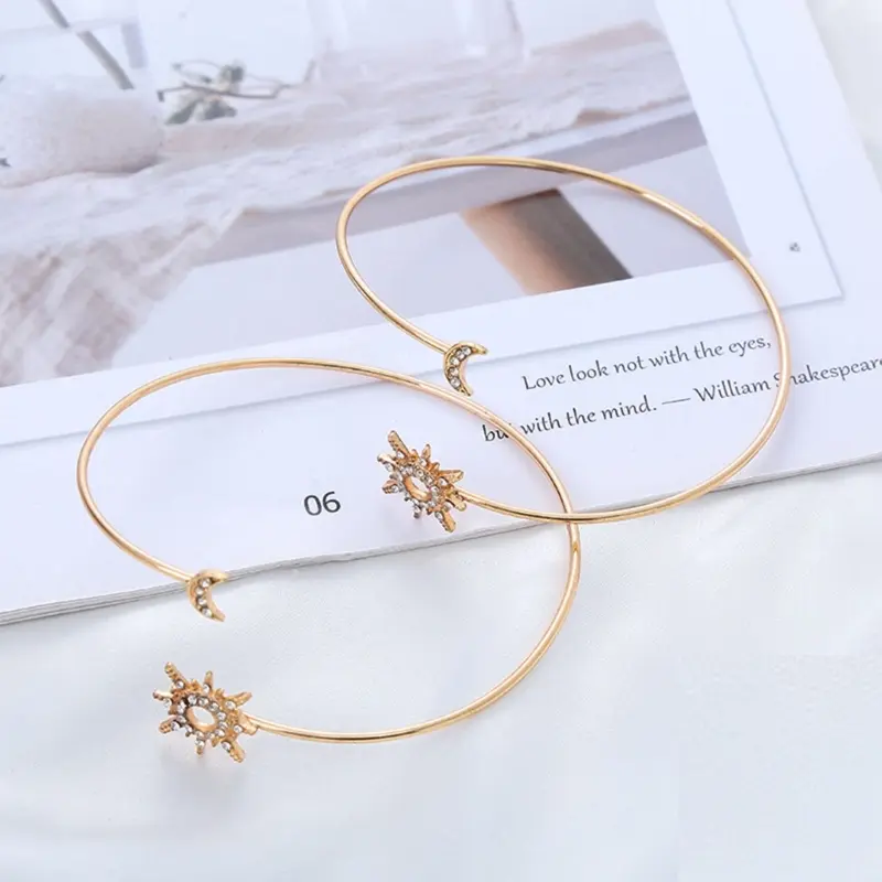 652F Sparkling Arm Bracelet Party Costume Accessories Open Bangle Day and Night Love Arm Cuff for Girlfriend Forever Love