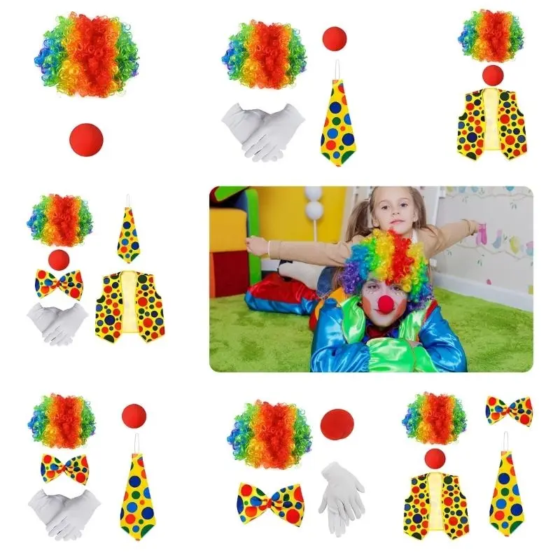 652F Adult Clown Performances Suit Rainbow Set for Cosplay and Halloween Event