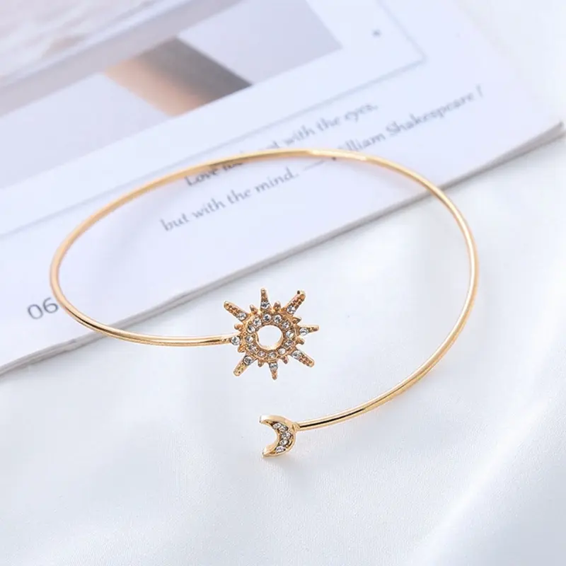 652F Sparkling Arm Bracelet Party Costume Accessories Open Bangle Day and Night Love Arm Cuff for Girlfriend Forever Love