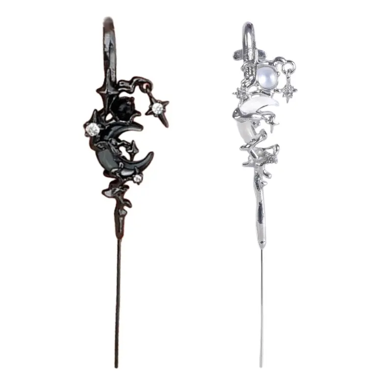 652F Star and Moon Diamond Earrings Simple Ear Wrap Crawler Hook Women Earring Piercing Ear Rings Fashionable Accessories