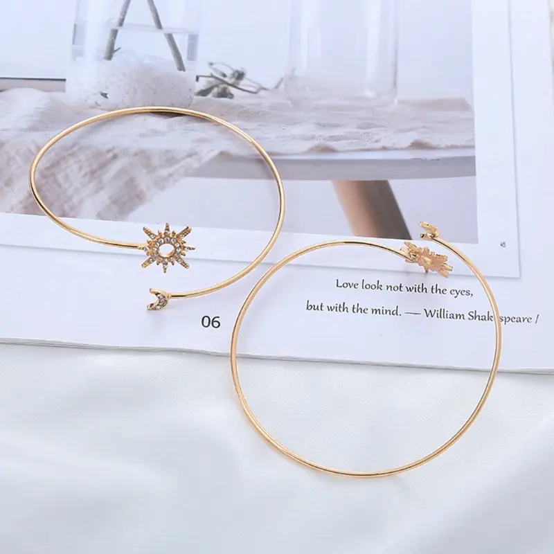 652F Sparkling Arm Bracelet Party Costume Accessories Open Bangle Day and Night Love Arm Cuff for Girlfriend Forever Love