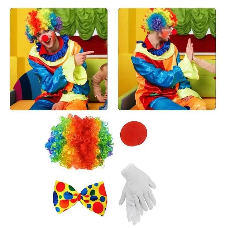 652F Adult Clown Performances Suit Rainbow Set for Cosplay and Halloween Event