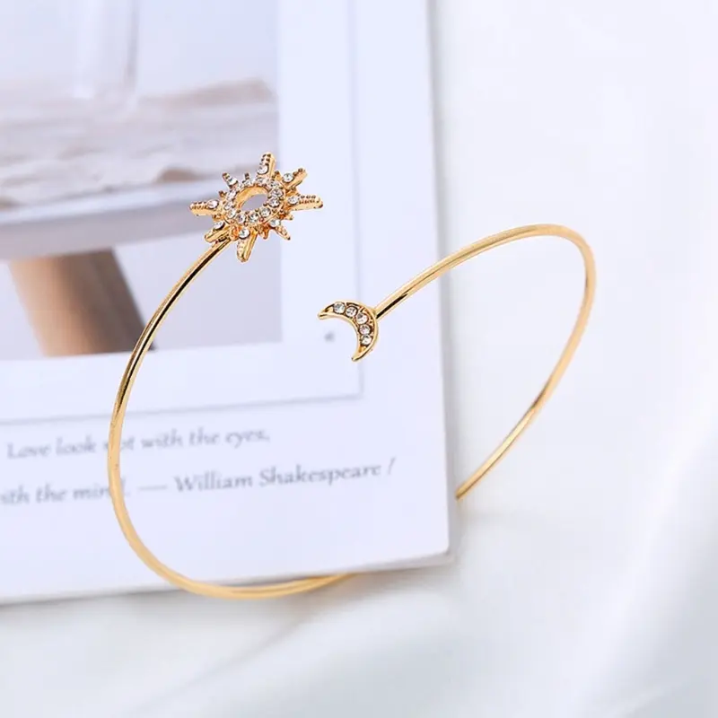 652F Sparkling Arm Bracelet Party Costume Accessories Open Bangle Day and Night Love Arm Cuff for Girlfriend Forever Love
