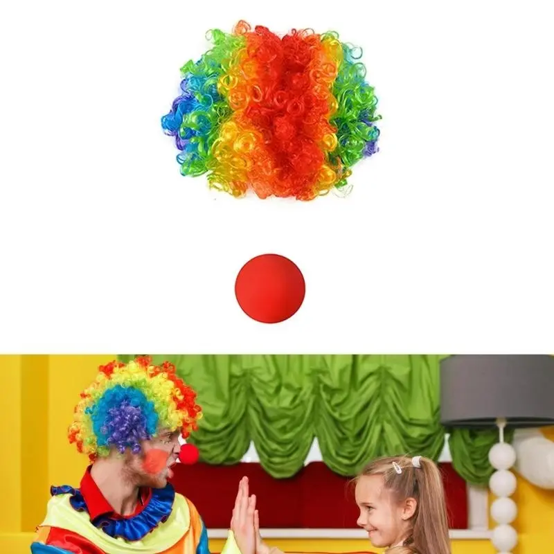 652F Adult Clown Performances Suit Rainbow Set for Cosplay and Halloween Event