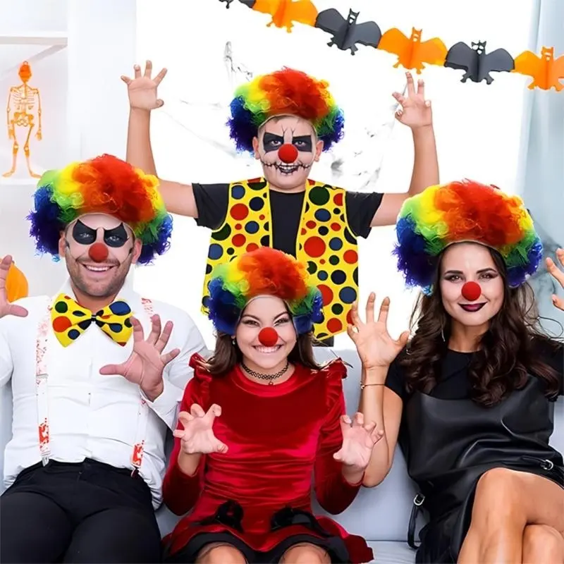 652F Adult Clown Performances Suit Rainbow Set for Cosplay and Halloween Event