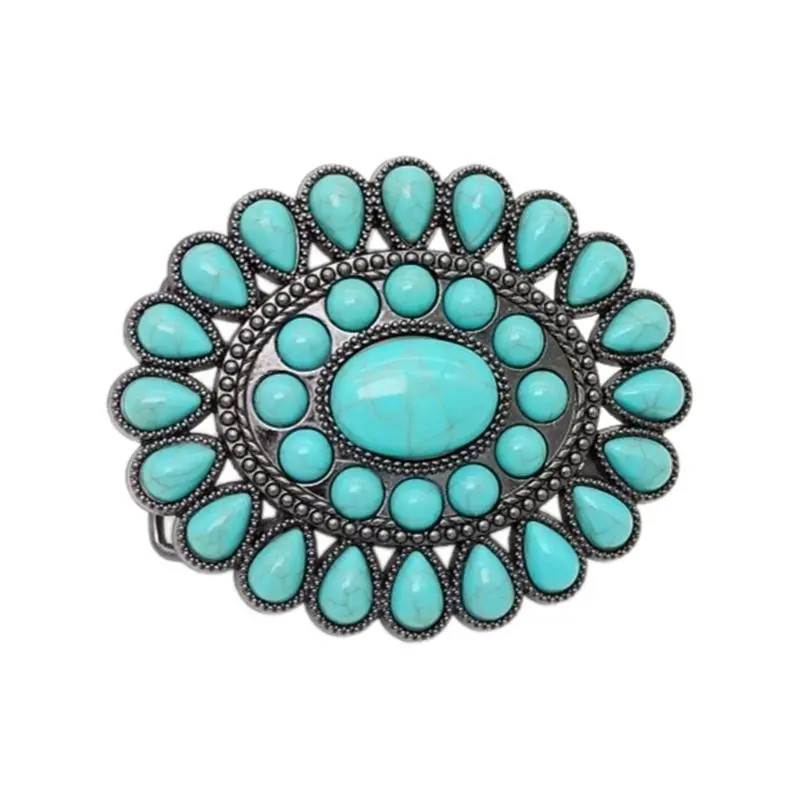 652F Vintage Carved Floral Pattern Belt Buckle Replacing Component Easy to Use Heavy Rock Belt Buckle Replacements for Adult