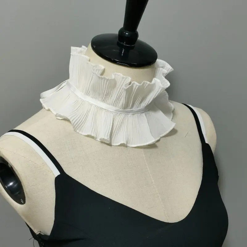 652F Adjust Size Yarn Ruffled False Collar White Victorian Jabots Collar Women Detachable Collar Carnivals Clothing Ornaments