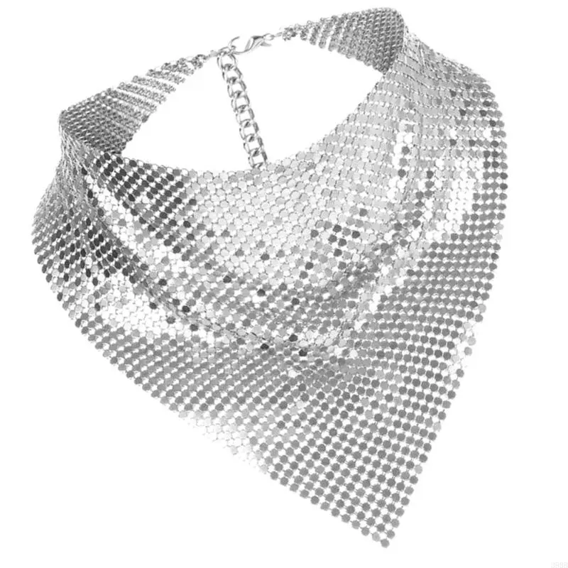 Shimmering Bandanas Scarf for Party Punk Metallic Neck Scarf for Women Fashion Neck Tie Club Party Costume Neckwear