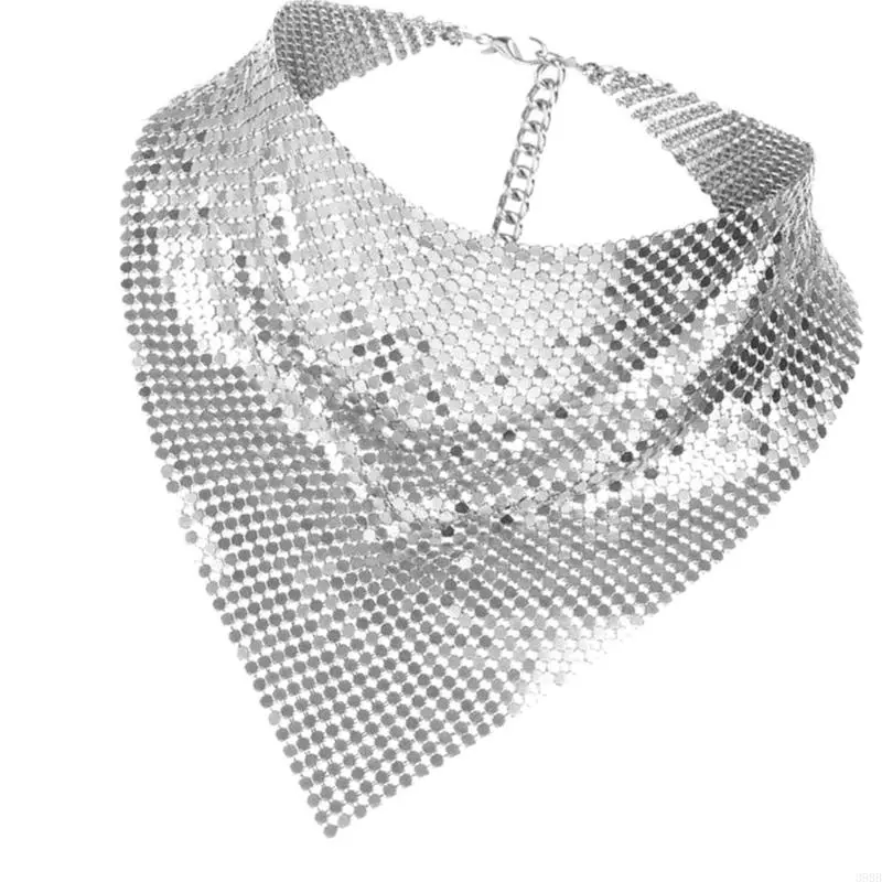 Shimmering Bandanas Scarf for Party Punk Metallic Neck Scarf for Women Fashion Neck Tie Club Party Costume Neckwear
