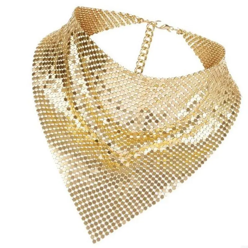 Shimmering Bandanas Scarf for Party Punk Metallic Neck Scarf for Women Fashion Neck Tie Club Party Costume Neckwear