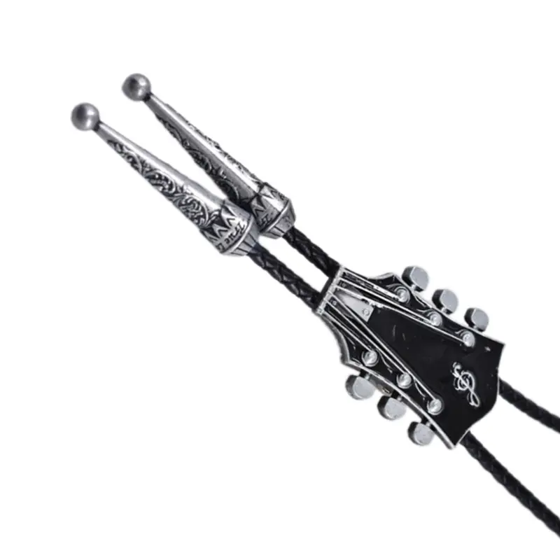 652F Enamel Guitar Pendant Western Cowboy Bolo Tie Unisex Leather Rope Necktie Necklace Shirt Collar Chain Jewelry Neckwear
