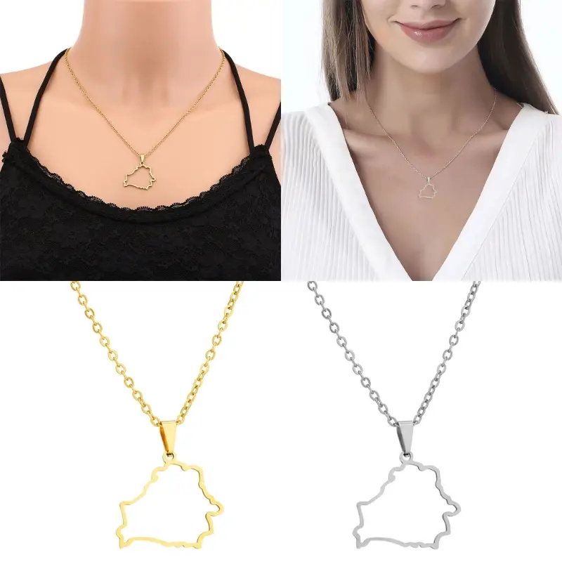 652F Stainless Steel Outline Belorussia Map Pendant Necklace Belorussia Map Jewelry