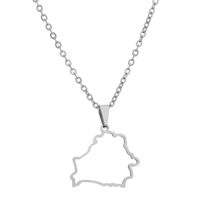 652F Stainless Steel Outline Belorussia Map Pendant Necklace Belorussia Map Jewelry