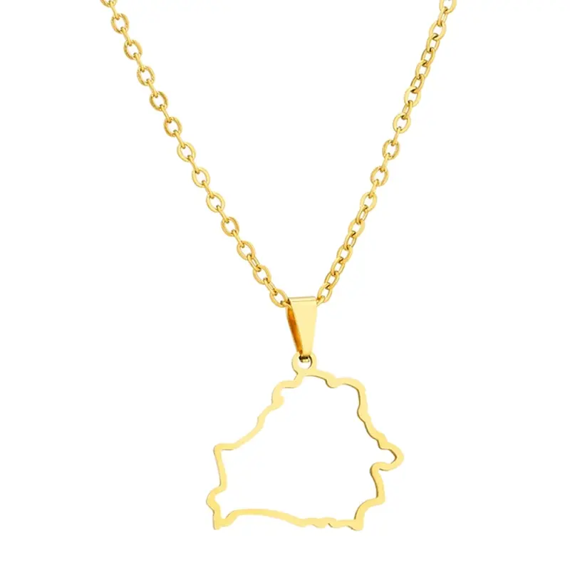 652F Stainless Steel Outline Belorussia Map Pendant Necklace Belorussia Map Jewelry