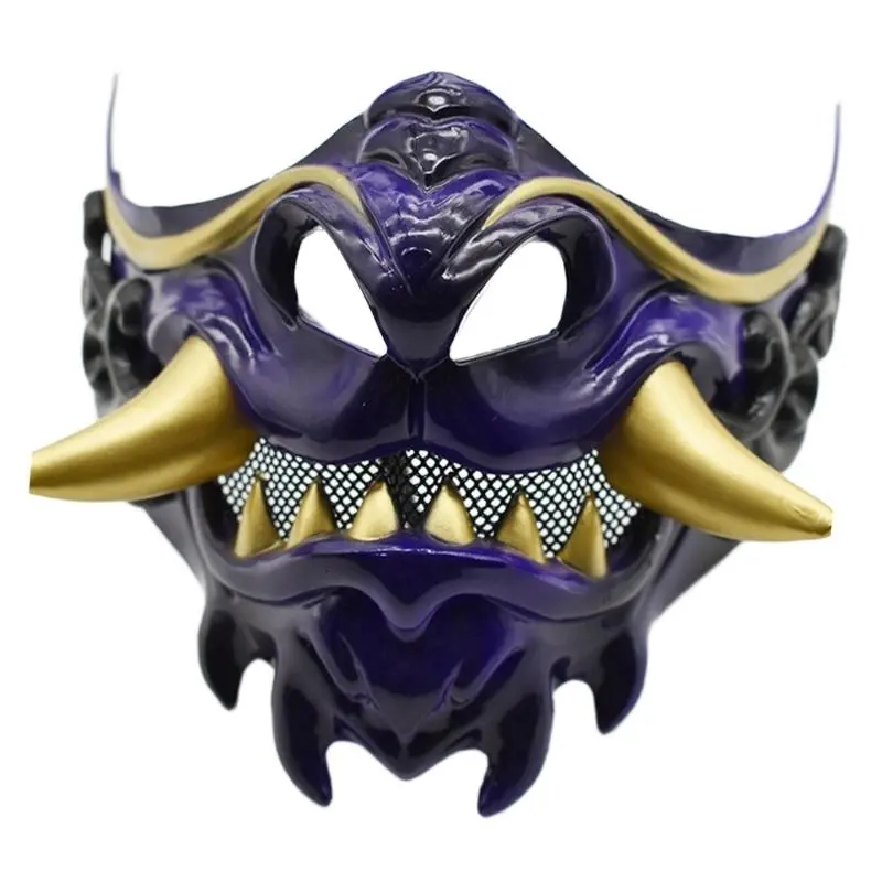 652F Devil Samurais Mask Halloween Cosplay Mask Half Face Mask Masquerade Mask Party Mask Japanese Mask for Carnivals
