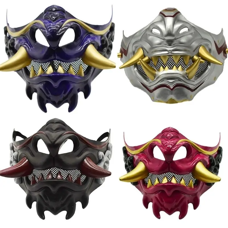 652F Devil Samurais Mask Halloween Cosplay Mask Half Face Mask Masquerade Mask Party Mask Japanese Mask for Carnivals