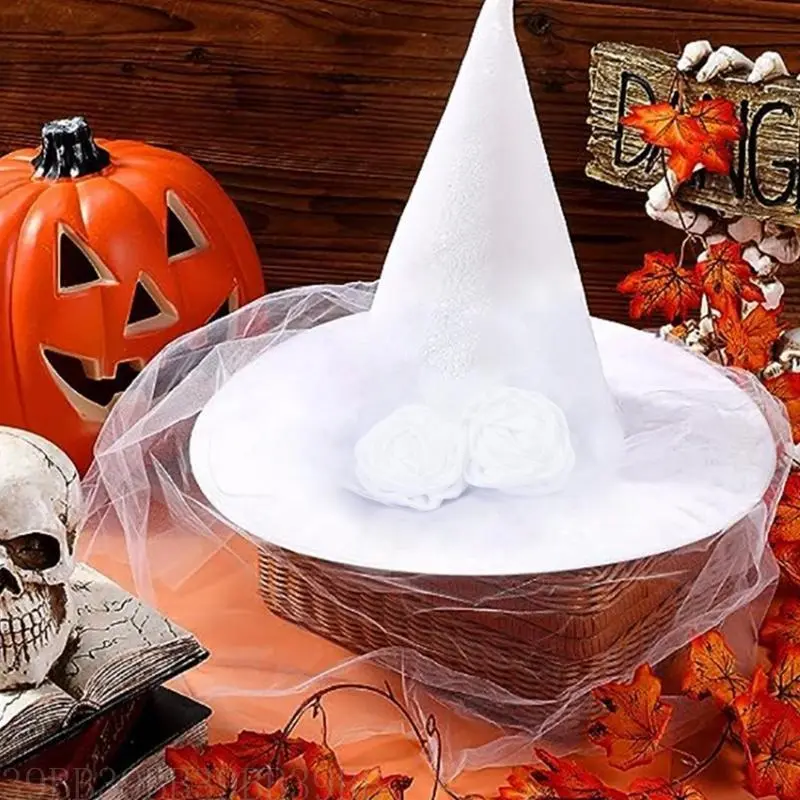 39BB Scary Halloween Bride Witch Hat Funny Ghosted Bride Cosplay Party Headwear Wizard Hat Funny White Halloween Dress Up
