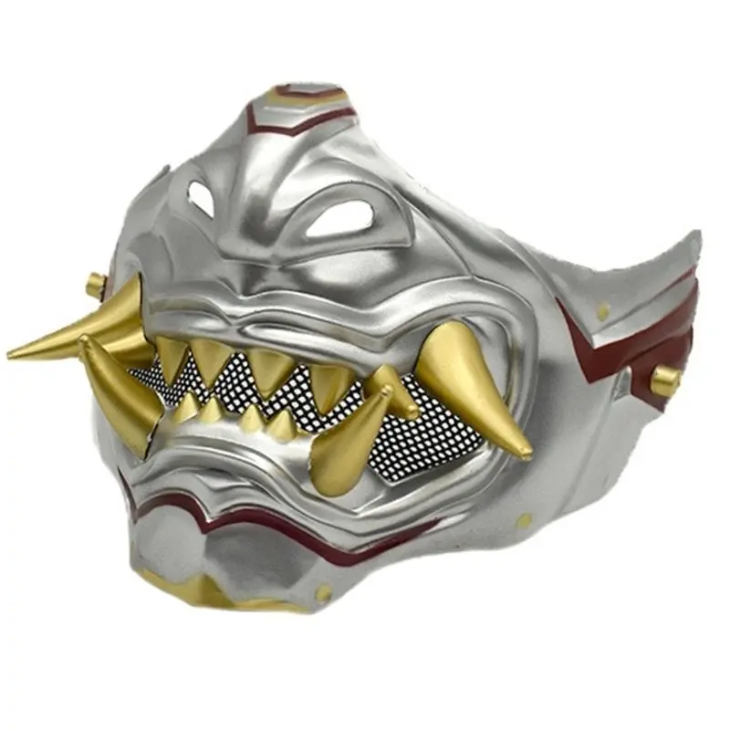 652F Devil Samurais Mask Halloween Cosplay Mask Half Face Mask Masquerade Mask Party Mask Japanese Mask for Carnivals