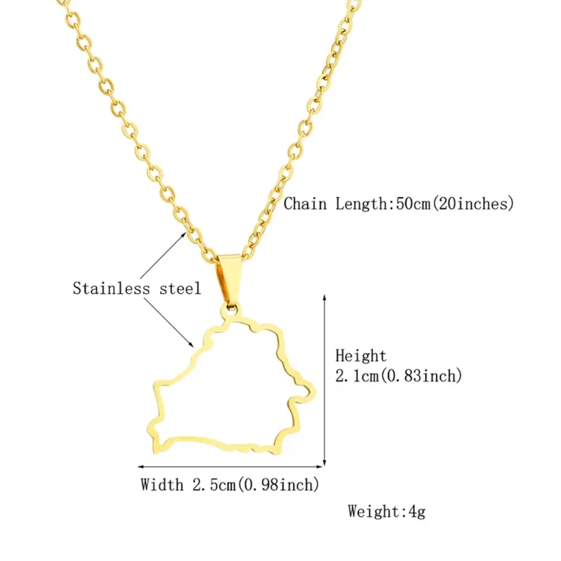 652F Stainless Steel Outline Belorussia Map Pendant Necklace Belorussia Map Jewelry