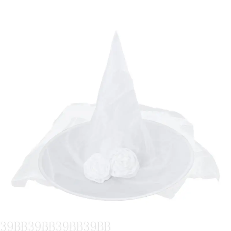 39BB Scary Halloween Bride Witch Hat Funny Ghosted Bride Cosplay Party Headwear Wizard Hat Funny White Halloween Dress Up