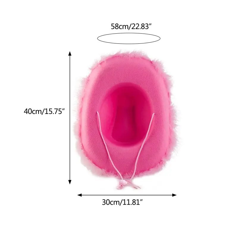 652F Casual Pink Cowgirl Hat Western Cowboy Hat Fluffy Feather Brim Cowboy Hat All-match for Themed Birthday Party Photo Prop