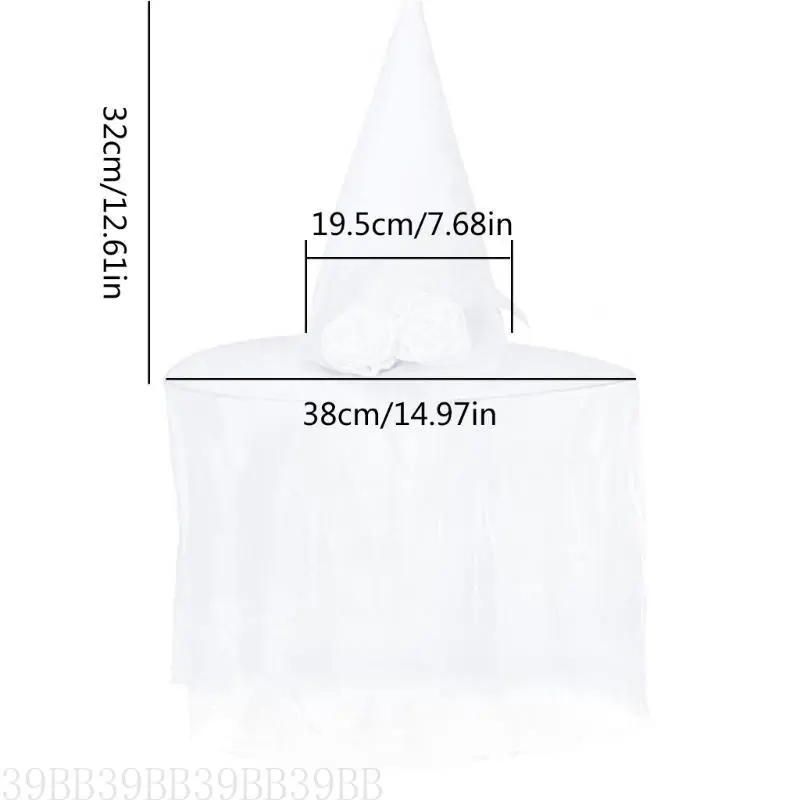 39BB Scary Halloween Bride Witch Hat Funny Ghosted Bride Cosplay Party Headwear Wizard Hat Funny White Halloween Dress Up