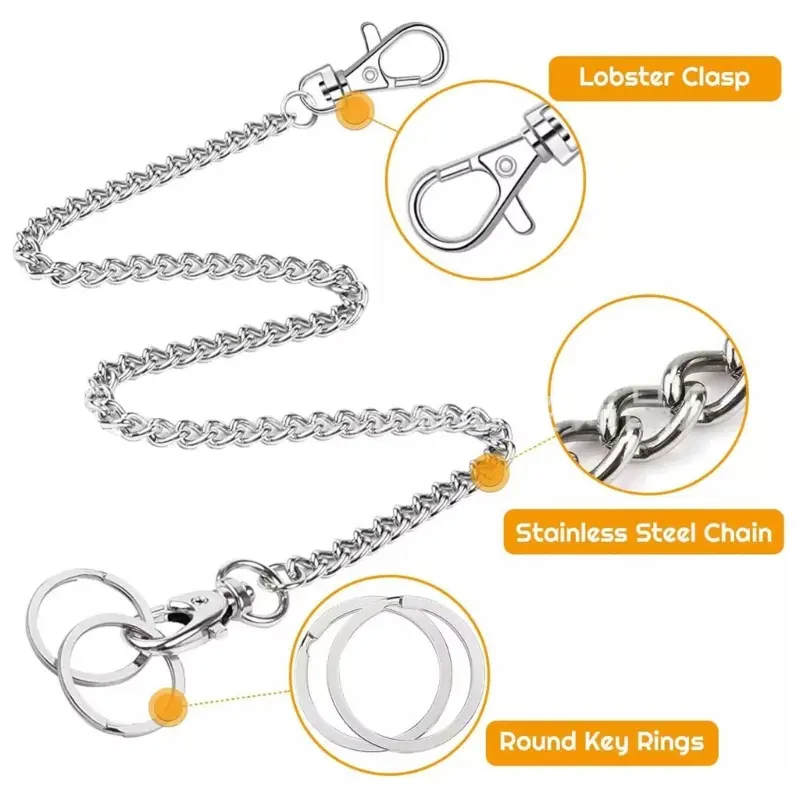 652F Both Ends Lobster Buckle Chain Belt Wallet Chain Pants Chain Pocket Chain with Keyring for Pants Belt Jeans Wallet-Key