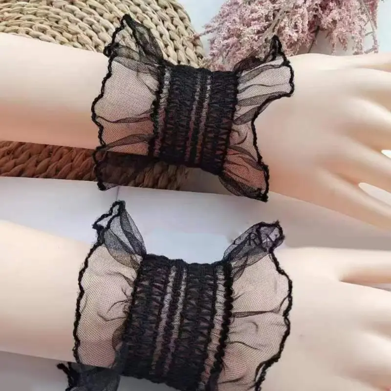 652F Decorative Wrist Cuffs for Woman Elastic Cuffs Lace Decorate Shirt Sleeve Cuffs Summer Wrist Sunproof Accessories