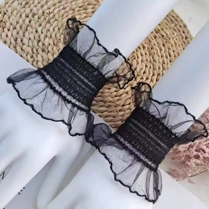 652F Decorative Wrist Cuffs for Woman Elastic Cuffs Lace Decorate Shirt Sleeve Cuffs Summer Wrist Sunproof Accessories