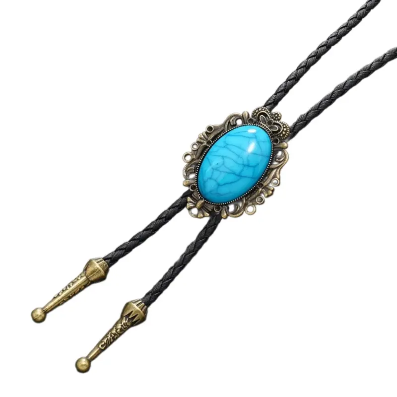 652F PU Bolo Tie for Men Cowboy Bolo Tie Necktie Collar Pendant Western Turquoise Necklace for Teens Cowboy Rodeos Accessory