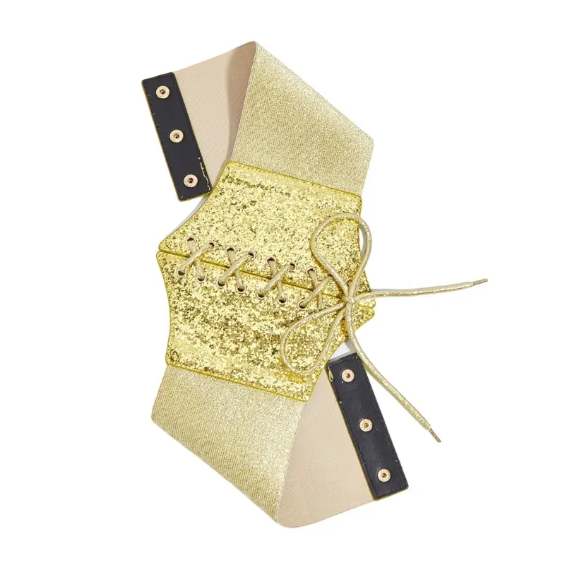 652F Waist Belt Underbust Glitter Corset Grunge Chain Costume Belt for Wrap Dress Waist Belt for Suit Skirt Jeans Jewelry