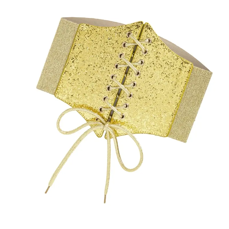 652F Waist Belt Underbust Glitter Corset Grunge Chain Costume Belt for Wrap Dress Waist Belt for Suit Skirt Jeans Jewelry