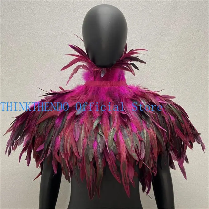 652F Adults Halloween Feathers Cloak Cosplay Costume Gothic Cape Shawl Female Universal Neck Scarf Festival Neckwear