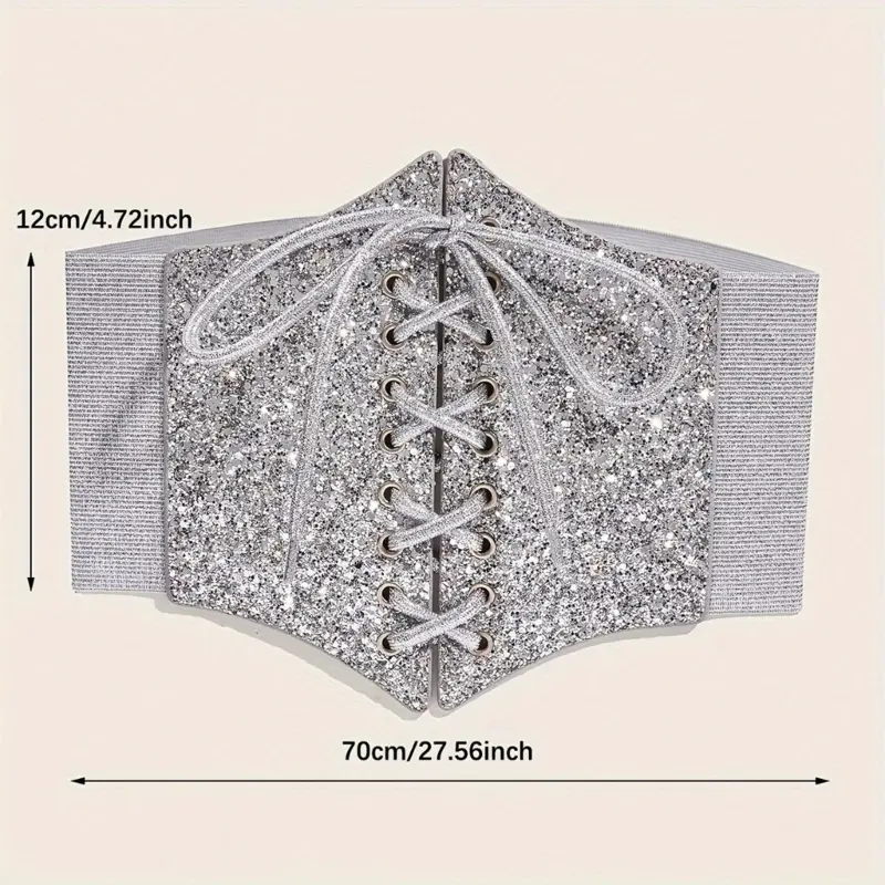652F Waist Belt Underbust Glitter Corset Grunge Chain Costume Belt for Wrap Dress Waist Belt for Suit Skirt Jeans Jewelry