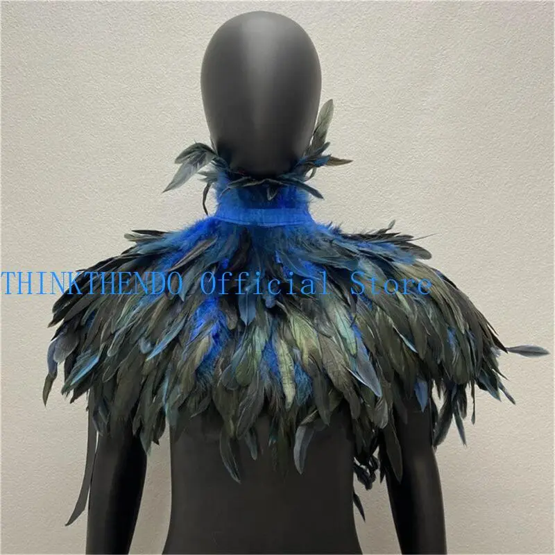 652F Adults Halloween Feathers Cloak Cosplay Costume Gothic Cape Shawl Female Universal Neck Scarf Festival Neckwear