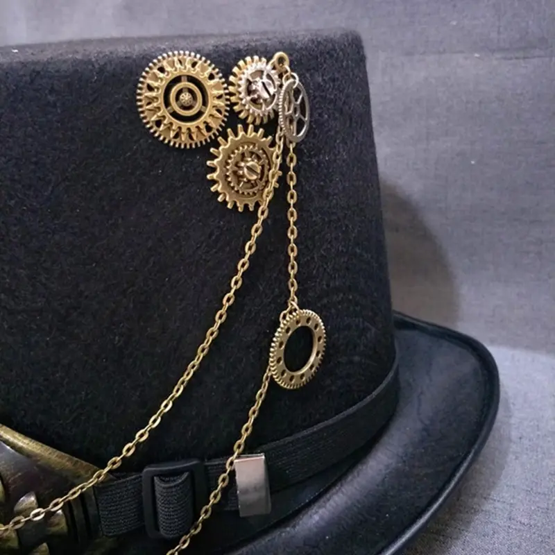 652F Victorian Steampunk Top Hat with Goggles Vintage Accessories Set for Adult Halloween Dress Up Magician Hat