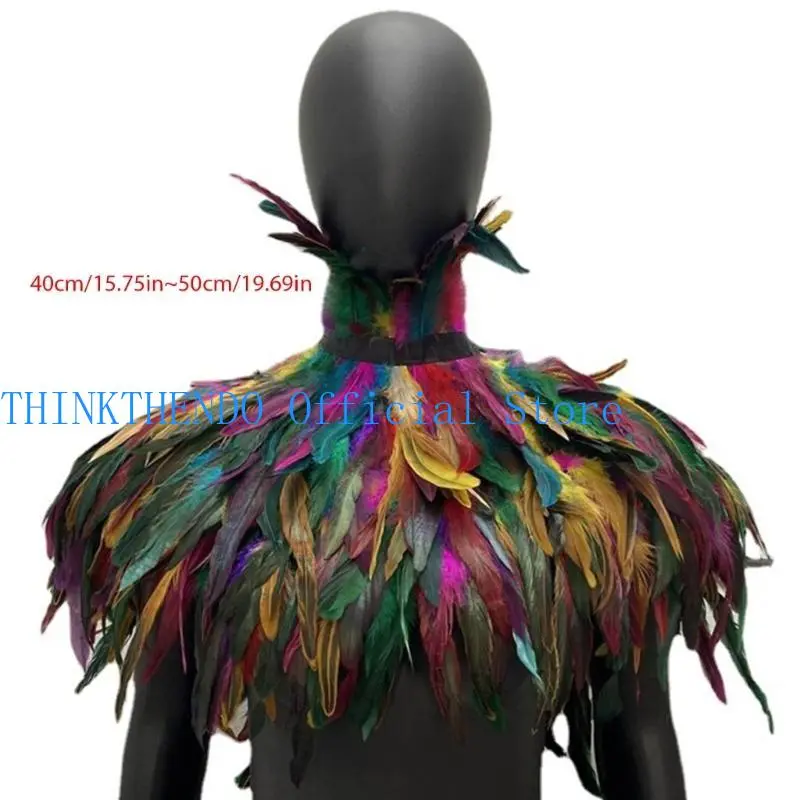 652F Adults Halloween Feathers Cloak Cosplay Costume Gothic Cape Shawl Female Universal Neck Scarf Festival Neckwear